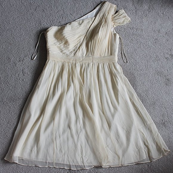 J Crew Cara - One Shoulder Silk Chiffon Dress - Champagne, sz 10 - Picture 5 of 12